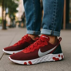 Nike React Element 55 Sneakers Men's Sz 12 Red White L.2.1 Sporty Rugged